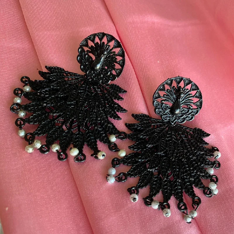 rose gold earrings for women-Mahavir Black Plated Dangler Earrings