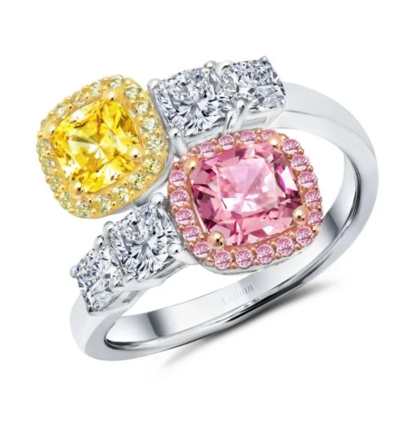 zirconia rings for women-Pink & Yellow Bypass Ring