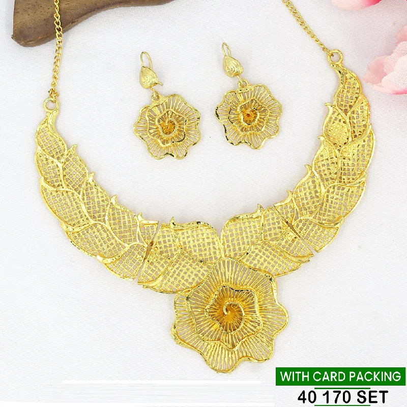 long necklaces for women-Mahavir Gold Plated Necklace Set