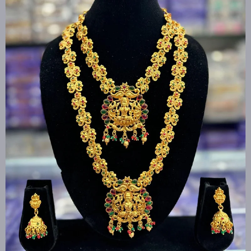 bar necklaces for women-Manisha Jewellery Pota Stone Temple Necklace Set