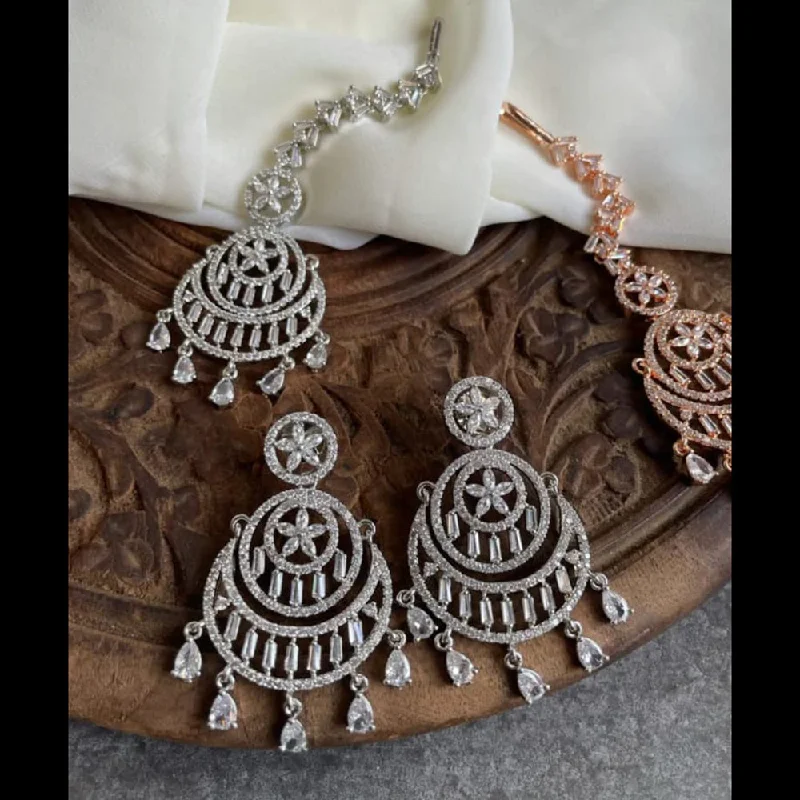 clip-on earrings for women-Pooja Bangles Silver Plated Earrings With Mangtikka