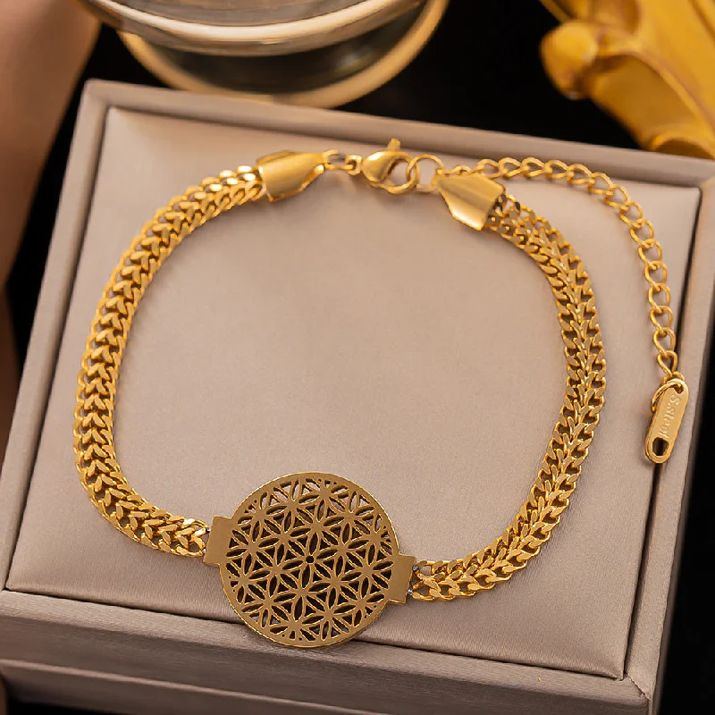 Jye2092 Bracelet Golden Flower Mesh Woven Chain