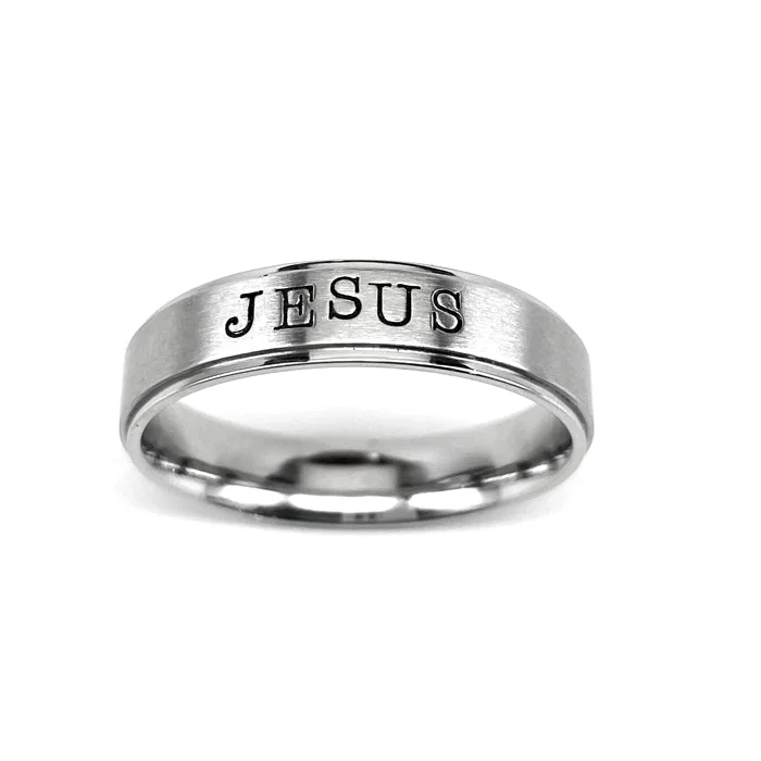 wedding ring sets with diamonds for women-Jesus Hand Stamped Stainless Steel Band Ring