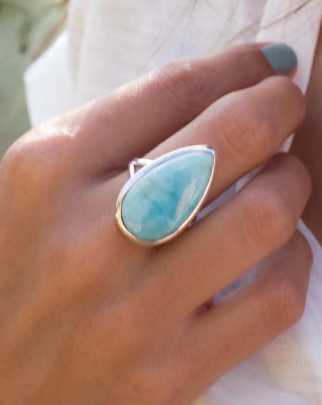 sapphire rings for women-Tamar Larimar Ring ~  Sterling Silver 925 ~ MR275