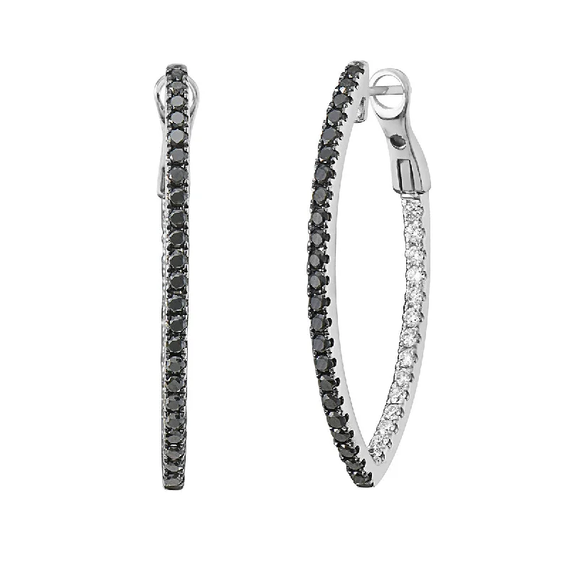 gold drop earrings for women-Black and White Diamond Inside Out Hoop Earrings