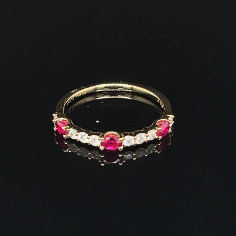 stacking rings for women-Ruby Three-Stone Diamond Station Stacking Ring in 18k Gold - #620 - RGRUB108089