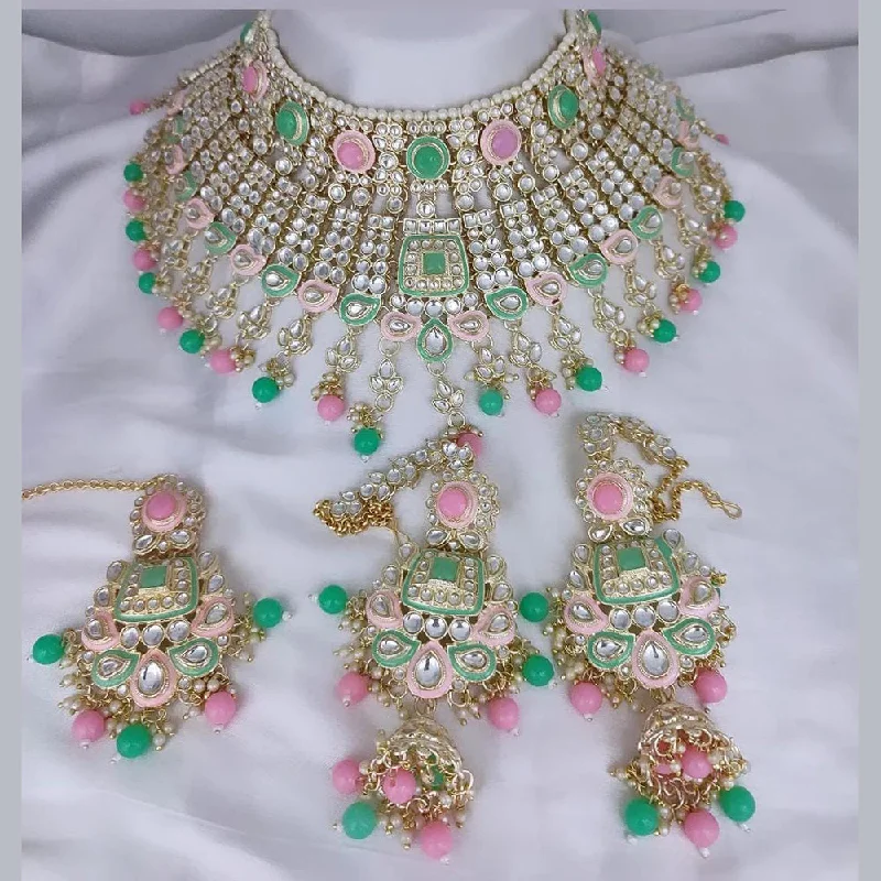 sapphire necklaces for women-Lucentarts Jewellery Gold Plated Kundan And Meenakari Necklace Set