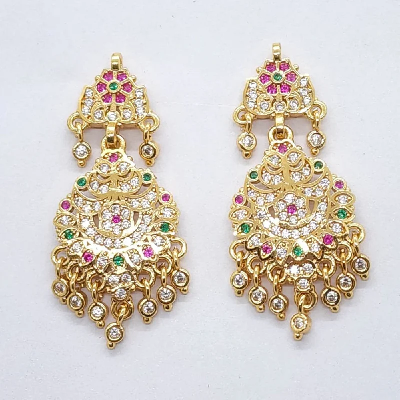 teardrop earrings for women-Raiyaraj Gold Plated American Diamond Micro Plating Pack of 3 Dangler Designer Earrings