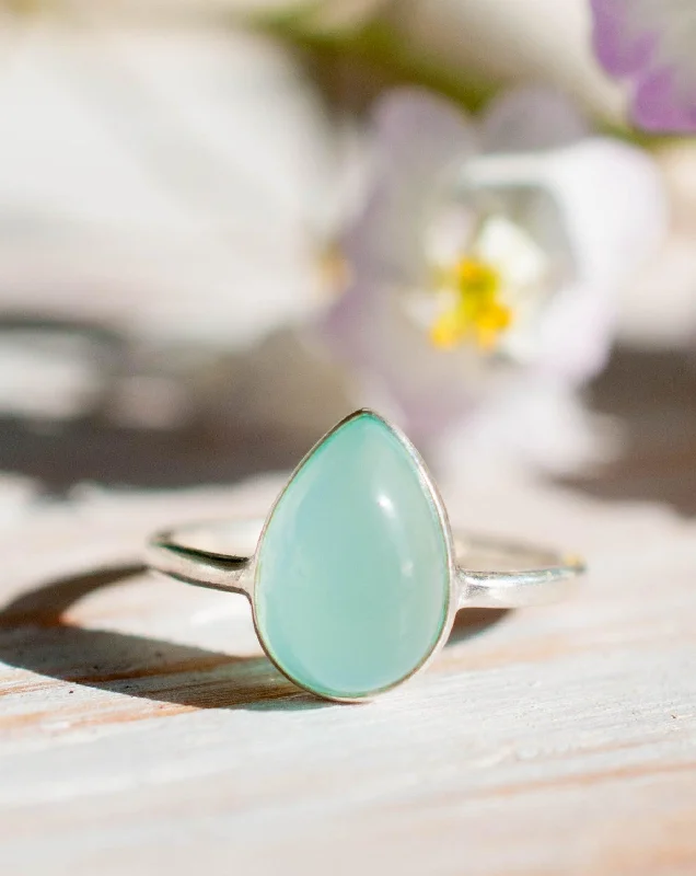 minimalistic rings for women-Aqua Chalcedony Ring ~ Sterling Silver 925 ~MR021