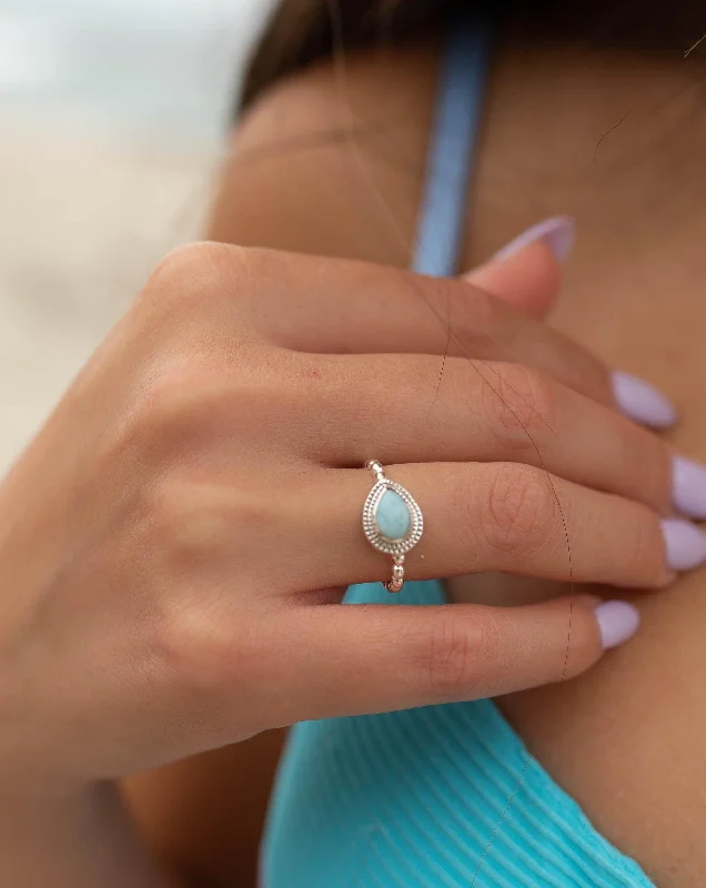 elegant rings for women-Tulum Larimar Ring ~Sterling Silver 925 ~MR256