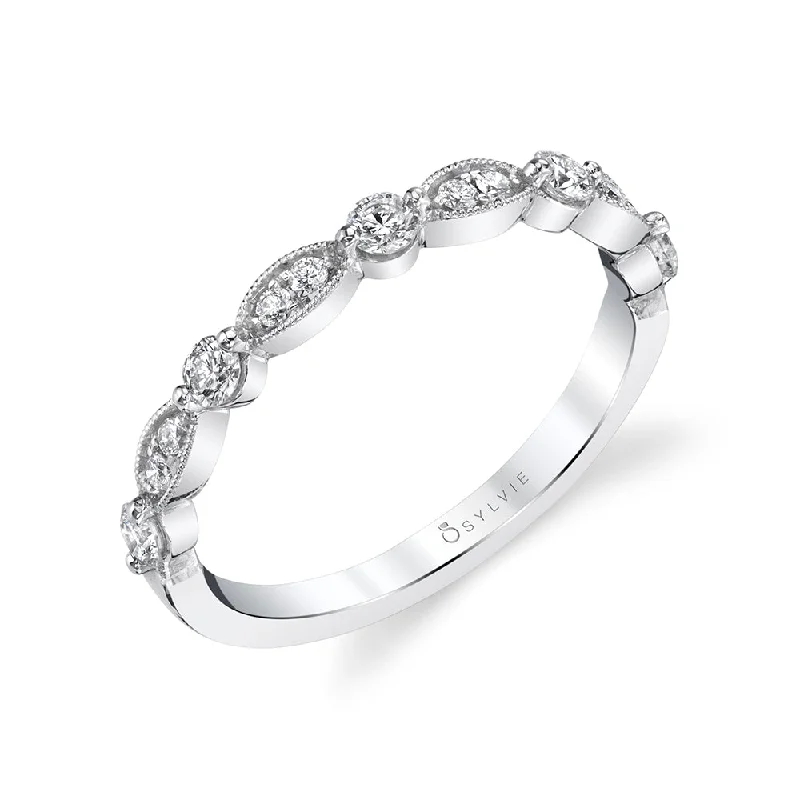 classic engagement rings for women-Sylvie Patterned Stackable Diamond Wedding Band - B0072