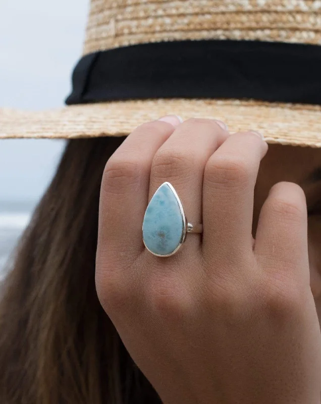 halo rings for women-Larimar Ring ~  Sterling Silver 925 ~ MR278