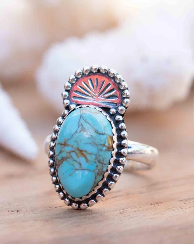 stackable bands for women-Joice Turquoise Ring ~ Sterling Silver 925 ~ MR285