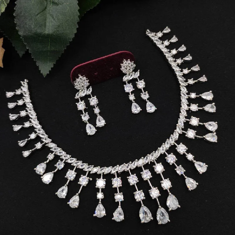 personalized necklaces for women-Manisha Jewellery Silver Plated AD Necklace Set