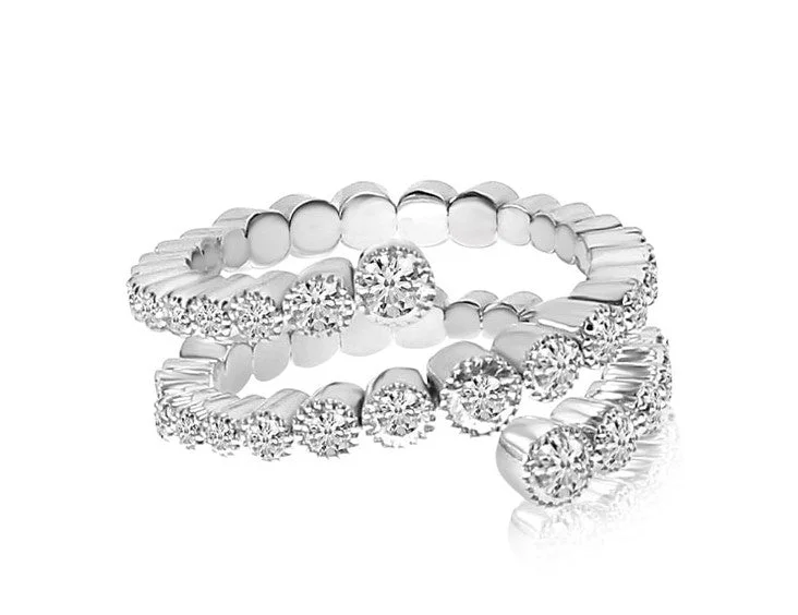 anniversary rings for women-14K White Gold 3-Row Diamond Spryng Ring By Brevani - As Seen on the Bachelorette