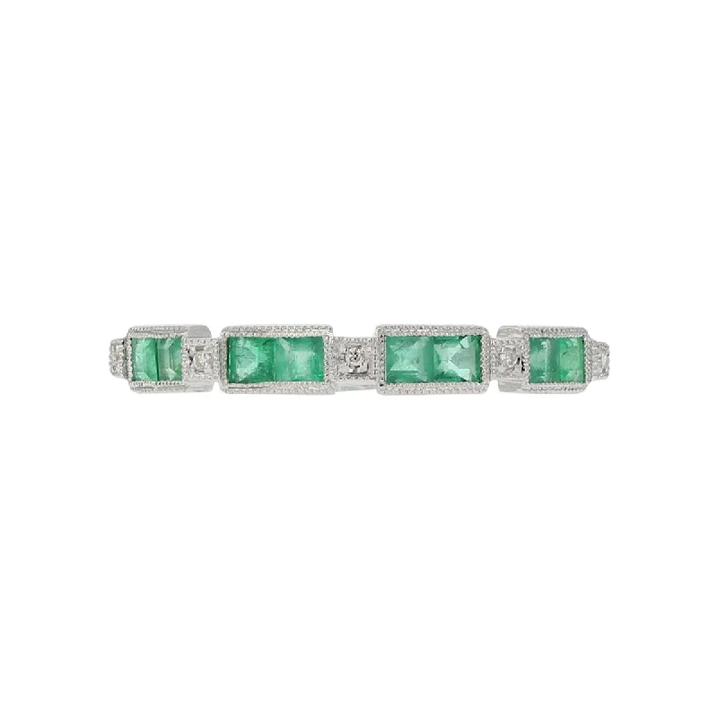 stackable engagement rings for women-Square Emerald and Diamond Wedding Band