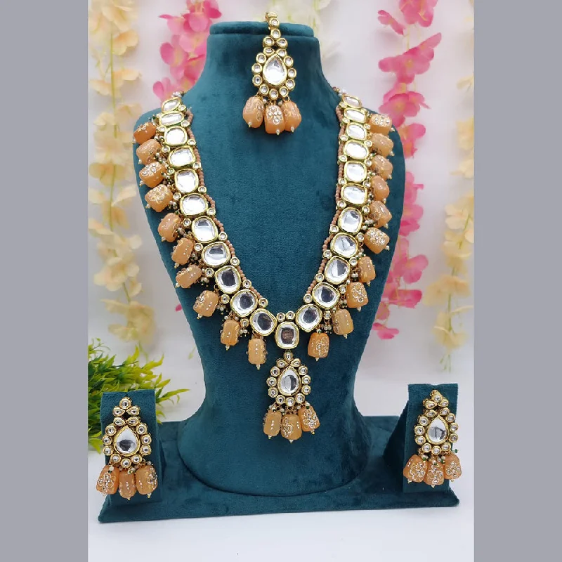 pearl necklaces for women-JCM Gold Plated Kundan And Beads Necklace Set