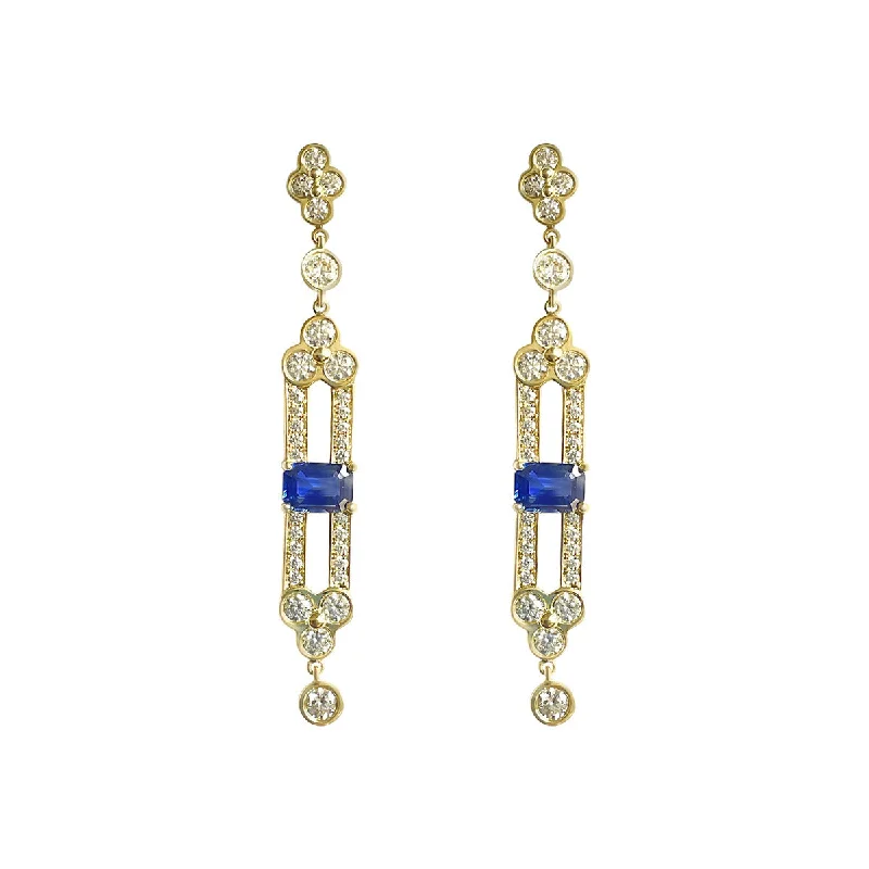 vintage drop earrings for women-Sapphire and Diamond Lace Dangle Earrings