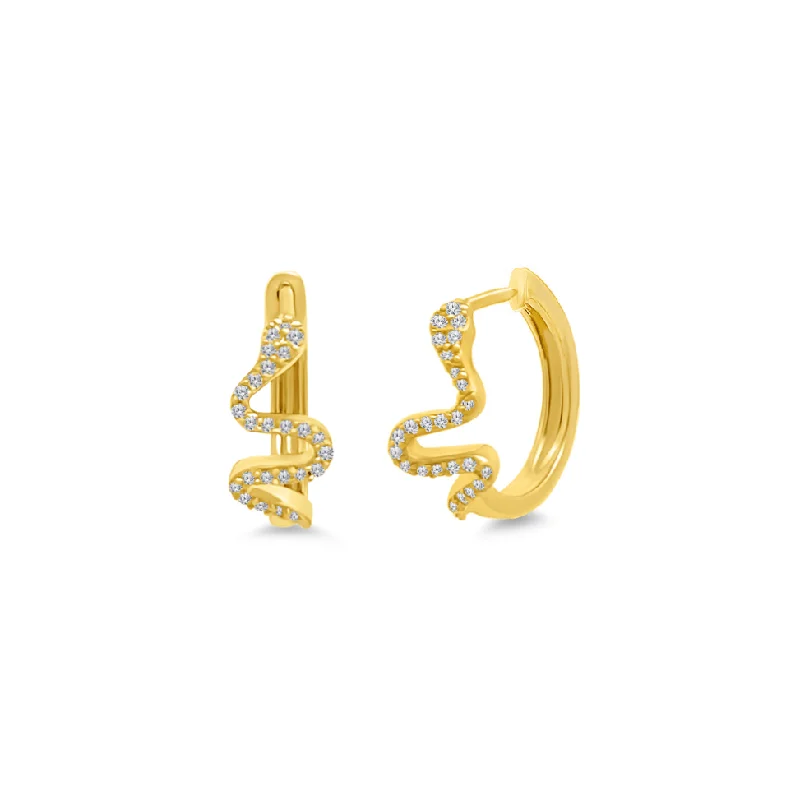 butterfly earrings for women-Pave Snake Small Hoops