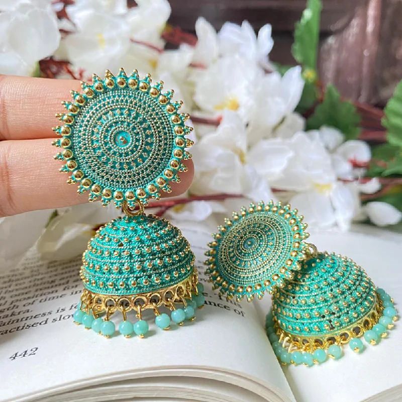 minimalist gold earrings for women-Subhag Alankar Sea Green Attractive Kundan Jhumki earrings ideal for festive wear