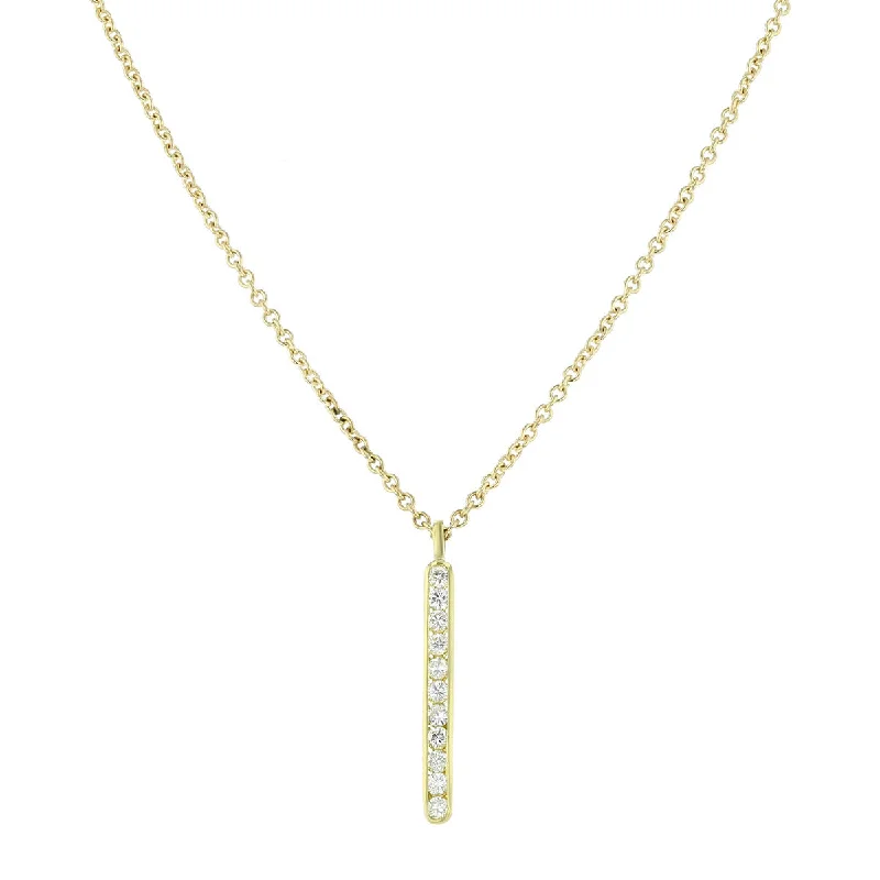 long necklaces for women-14K Gold Diamond Straight Row Pendant Necklace