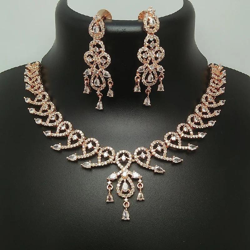 silver necklaces for women-Manisha Jewellery Rose Gold Plated AD Necklace Set