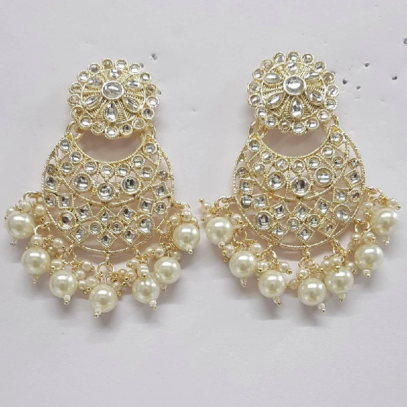 silver dangly earrings for women-Shreeji Kundan Stone Gold Plated Dangler Earrings - ShreejiEar42