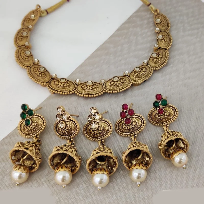 sapphire necklaces for women-Rani Sati Jewels Gold Plated Pota Stone Necklace Set