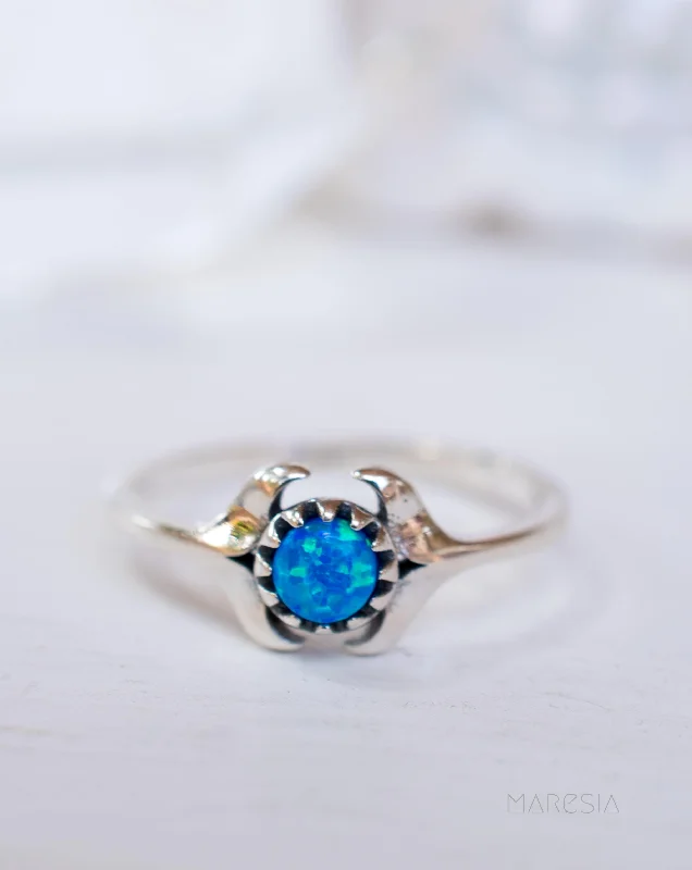 designer rings for women-Mermaid  Tail Blue Opal Ring ~Sterling Silver 925~ SMR049