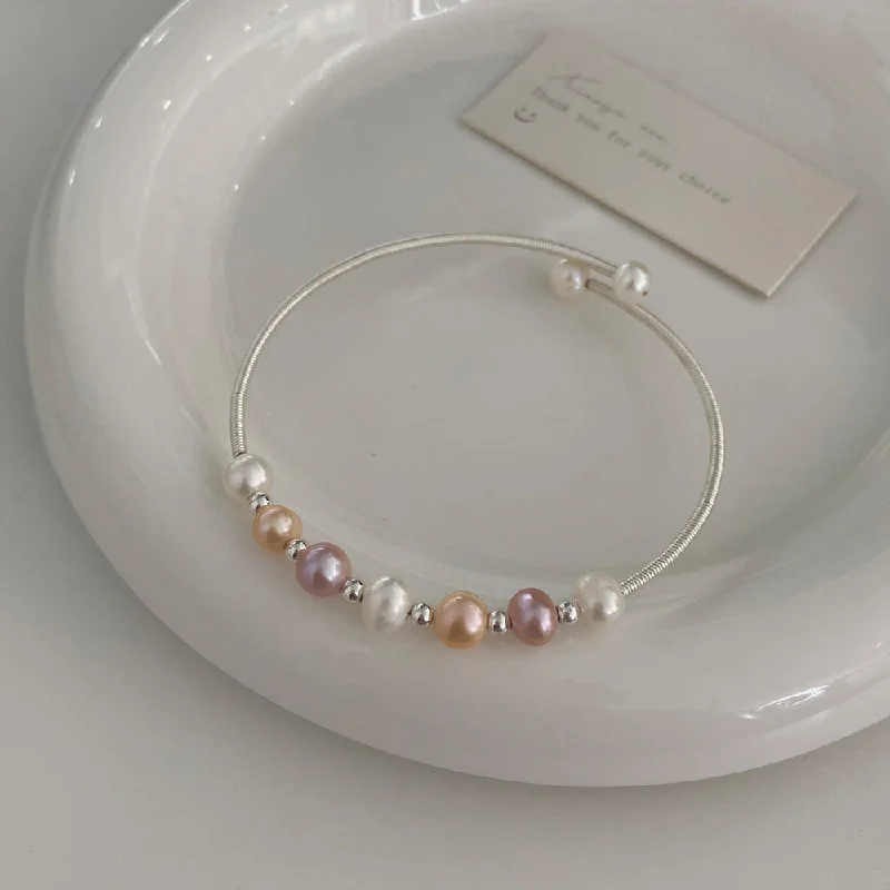 Silver Pink Freshwater Pearl Bracelet