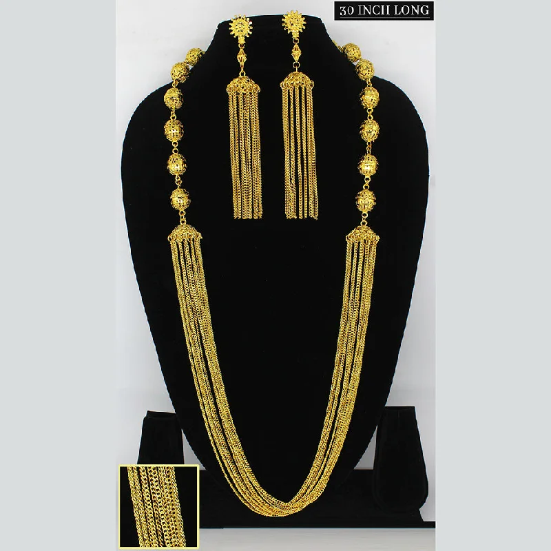 sterling silver necklaces for women-Mahavir Gold Plated Long Necklace Set