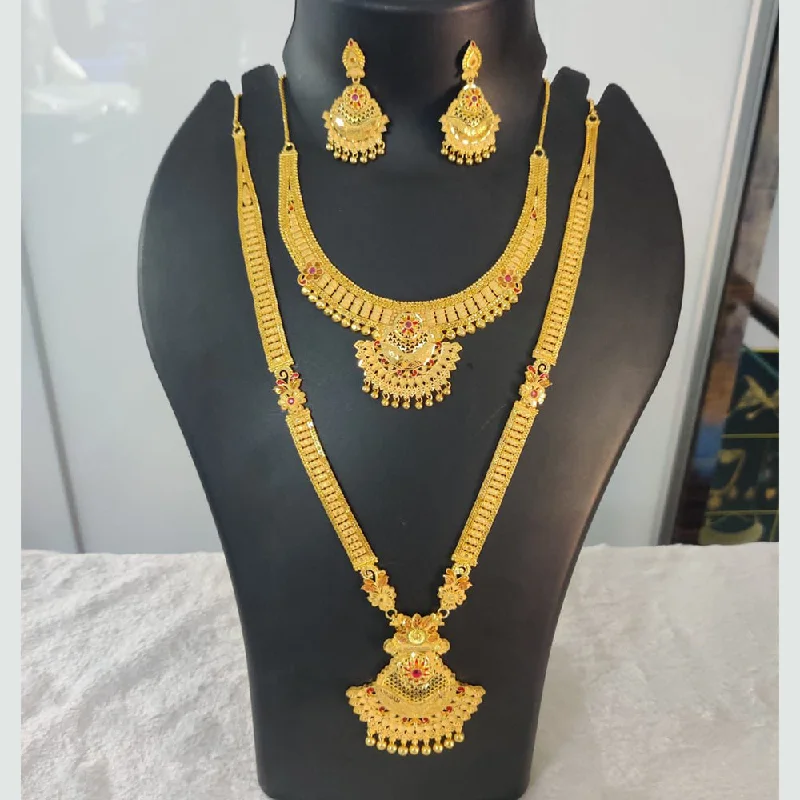 dainty gold necklaces for women-Pari Art Jewellery Forming Gold Double Necklace Set