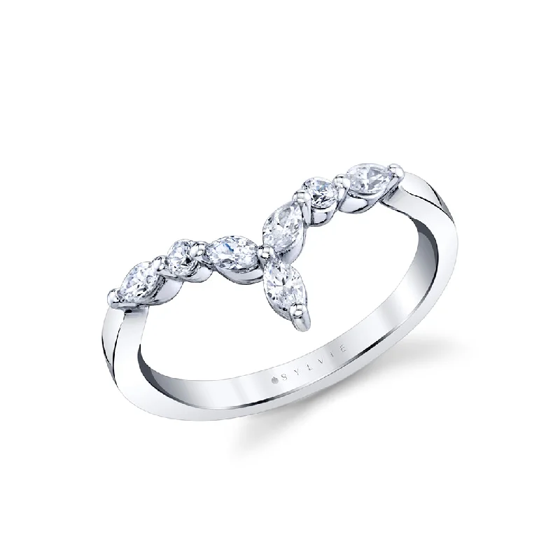 custom made engagement rings for women-Sylvie Marquise And Round Curved Wedding Band B143