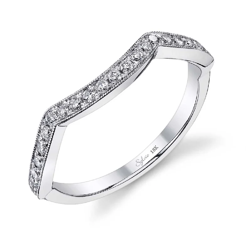 platinum halo engagement rings for women-Sylvie Curved Wedding Band With Milgrain Accents BSY429