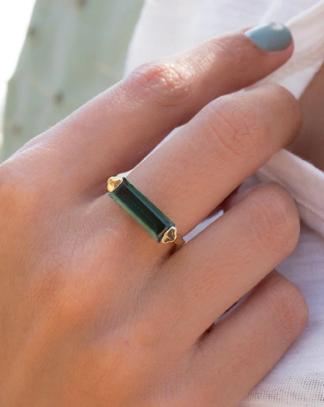 yellow gold rings for women-Carine Gold Ring ~ Green Tourmaline Hydro ~ 18k Gold Plated ~ MR164