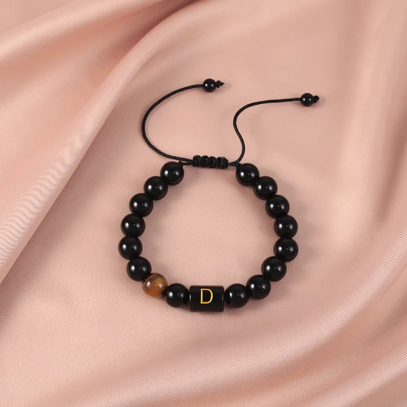 Obsidian Letter D Braided Rope Bracelet