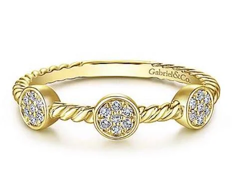 cushion cut rings for women-14K Yellow Gold Twisted Rope Cluster Diamond Station Stackable Ring