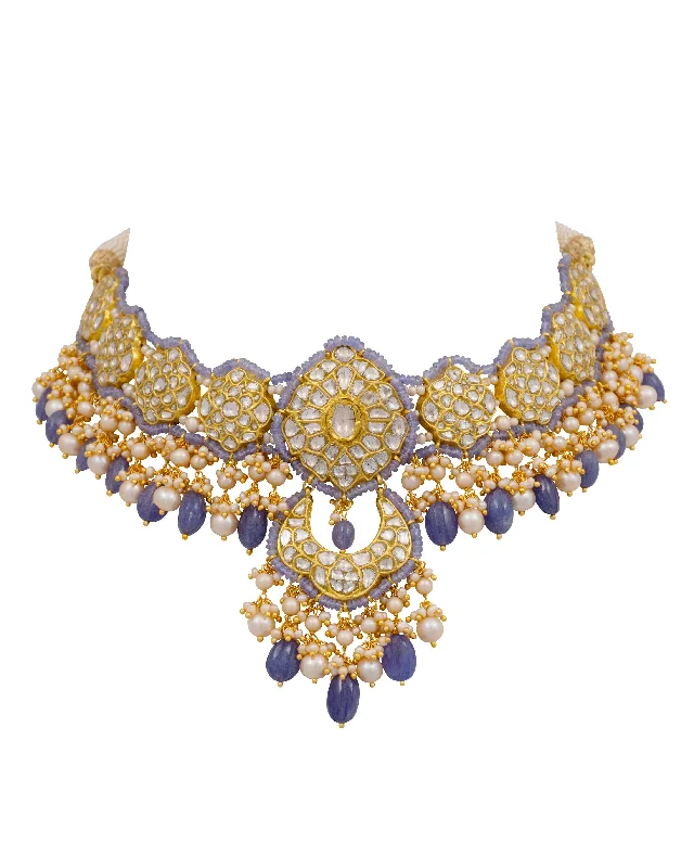 geometric gold necklaces for women-Chaitania Polki Necklace