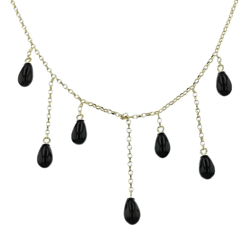 infinity necklaces for women-14K Gold Lariat Necklace with Black Onyx Drops