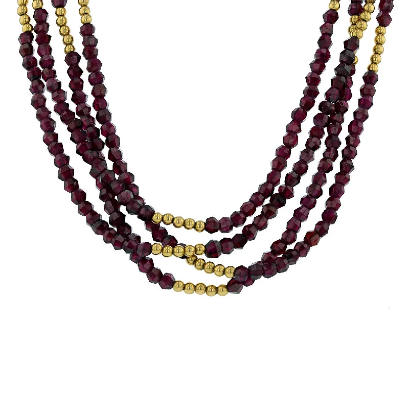 statement necklaces for women-14K Gold Four-Strand Garnet 30-Inch Necklace