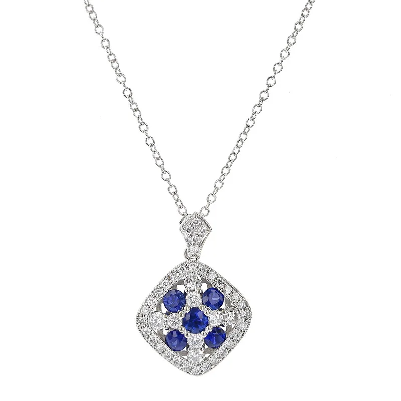 colorful gemstone necklaces for women-14K White Gold Sapphire and Diamond Pendant Necklace