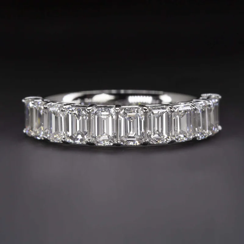 stackable diamond engagement rings for women-2 CARAT EMERALD CUT DIAMOND WEDDING BAND PLATINUM HALF ETERNITY RING BAGUETTE