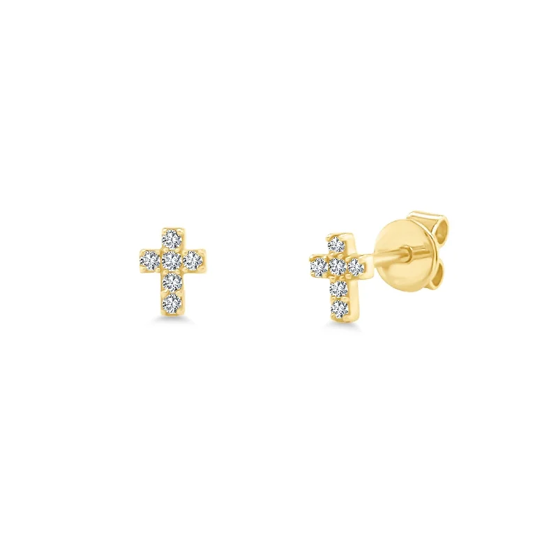 luxury diamond earrings for women-Mini Pave Cross Stud