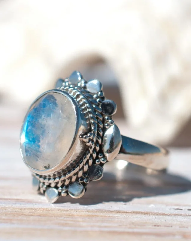 colorful gemstone rings for women-Moonstone Ring ~ Sterling Silver 925 ~ MR175