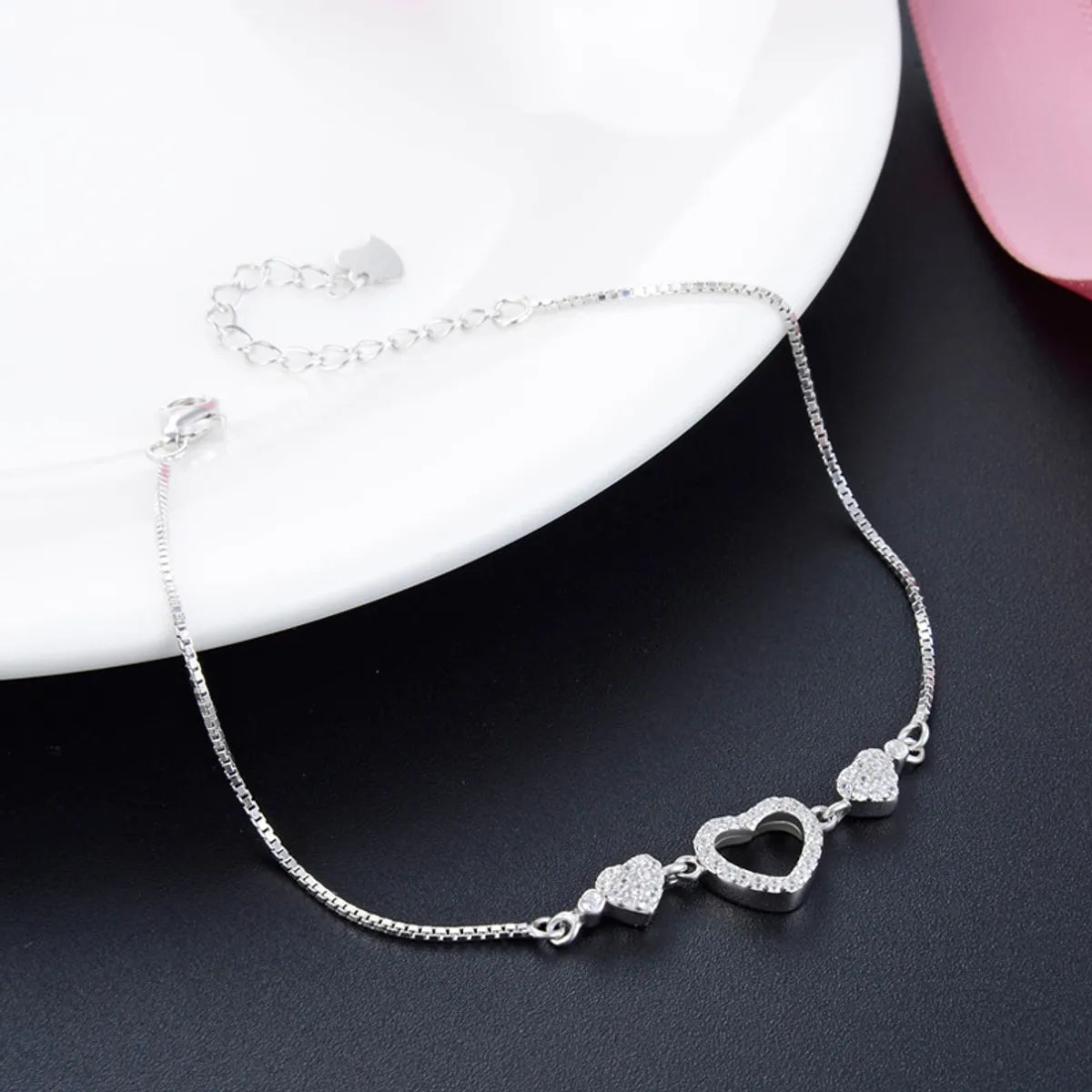 sterling silver bracelets for women-Korean Jewelry Heart Diamond S925 Silver Bracelet Simple Jewelry Wholesale