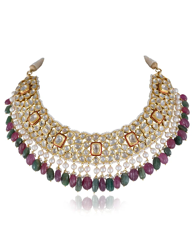 trendy necklaces for women-Madhiya Jadau Polki Necklace