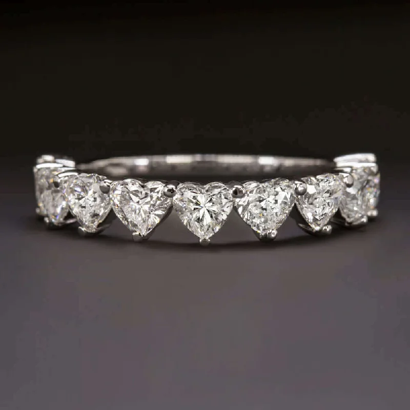 platinum diamond engagement rings for women-1.75ct HEART SHAPE DIAMOND WEDDING BAND HALF ETERNITY RING WHITE GOLD STACKING