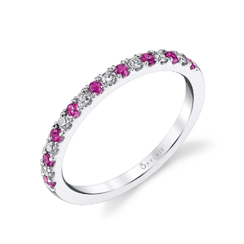 modern diamond engagement rings for women-Sylvie Classic Ruby & Diamond Wedding Band B4002-RU