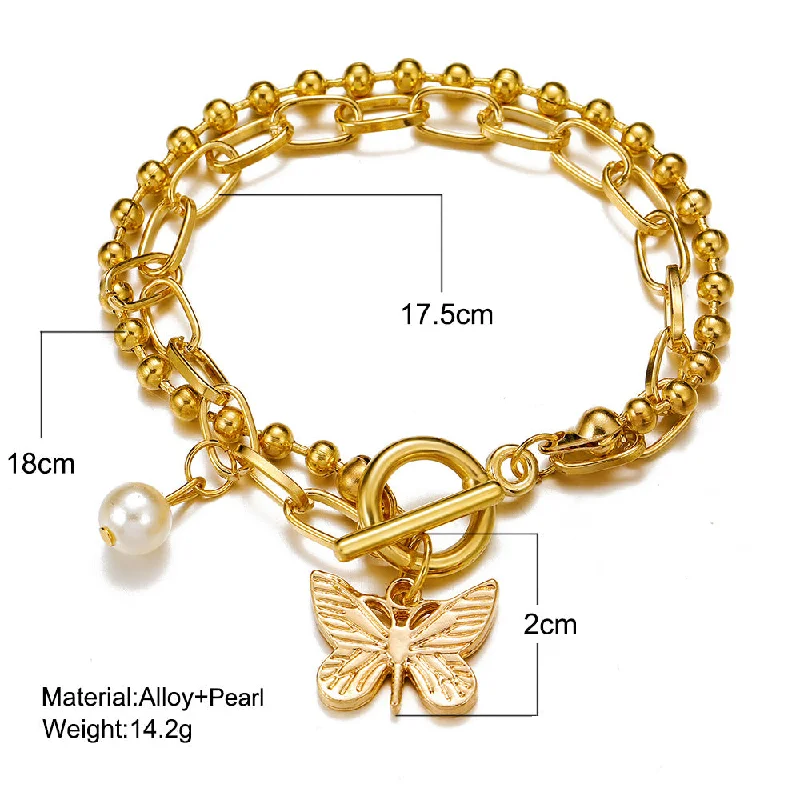 wide bangles for women-Simple Style Butterfly Alloy Plating Pearl Bracelets 1 Piece