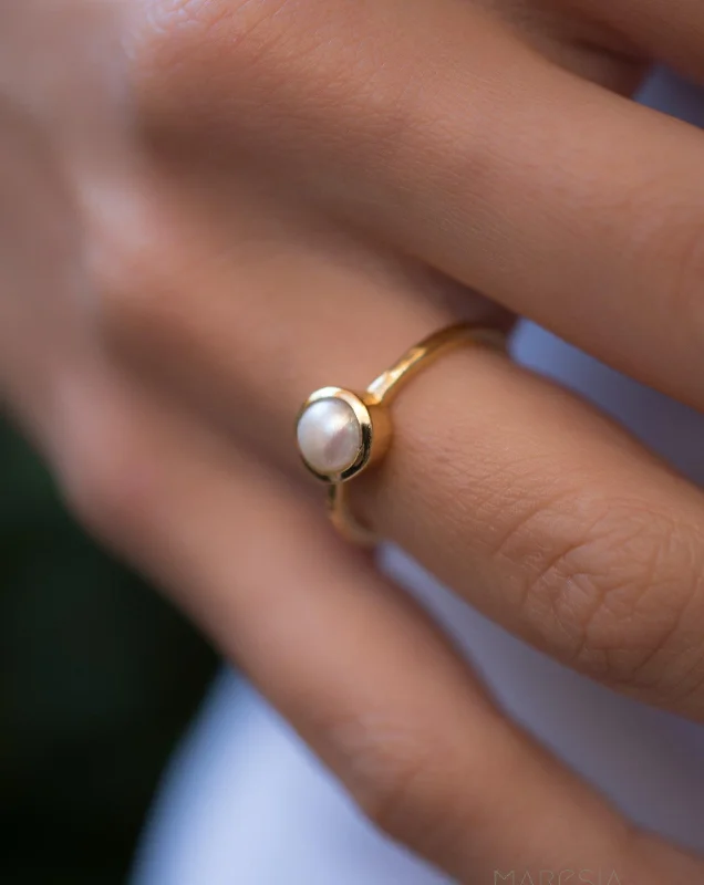 large gem rings for women-Pearl Gold Ring ~ 18k Gold Plated ~ MR210